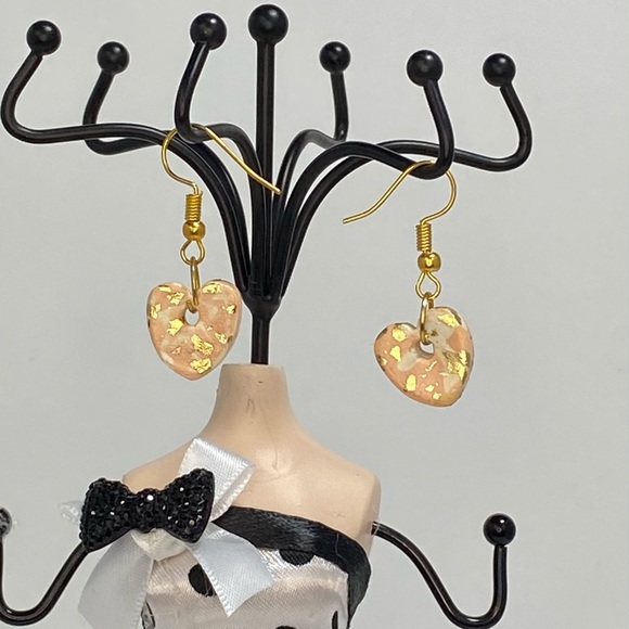 Unique Handmade Polymer Clay Heart Drop Earrings - Picture 11 of 12